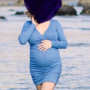 PinkBlush Periwinkle Ribbed Fitted Maternity/Nursing Dress Size Small
